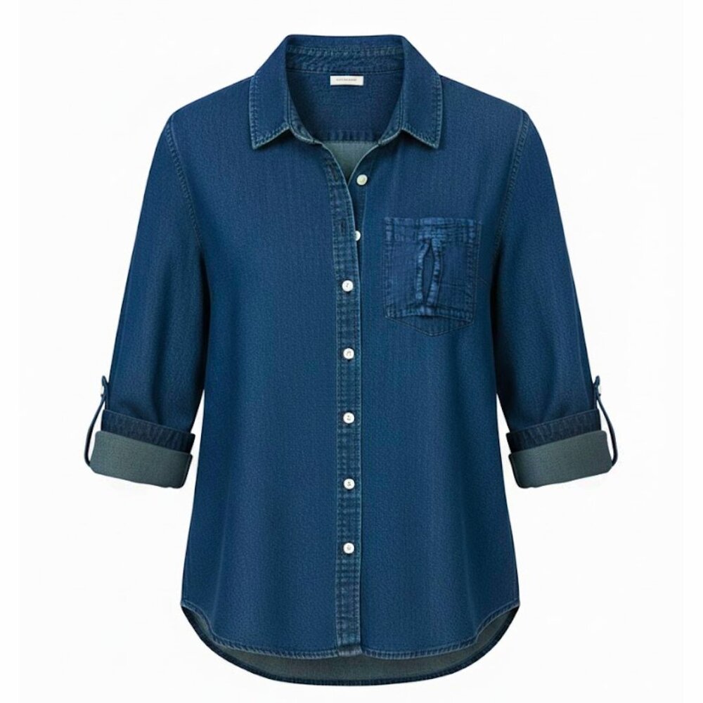 STYLISH NATURAL PIMA COTTON DENIM BLUE BUTTON-UP TOP